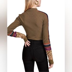 Free People Switch It Up Cuffed Crochet Thermal Top Sz L